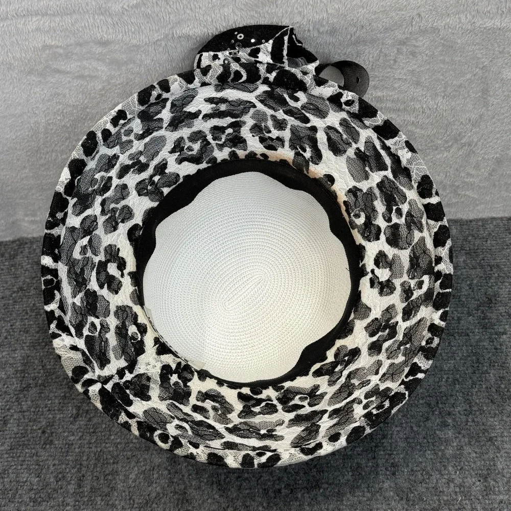 NIGHT STUDIO Hat Cloche Womens Church Kentucky Derby Black Animal‎ Print Sequin